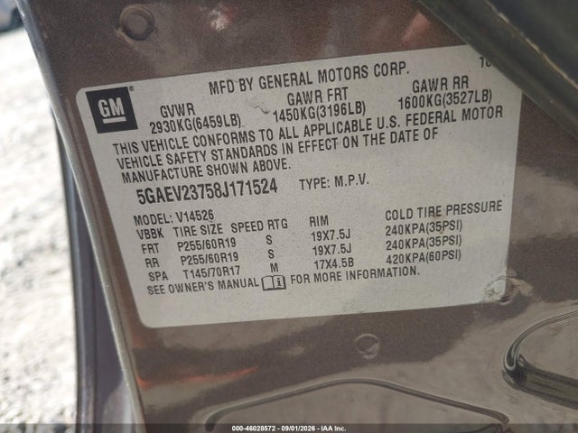 Aukcja sprzedaży 2008 Buick Enclave Cxl, vin: 5GAEV23758J171524, numer aukcji: 46028572
