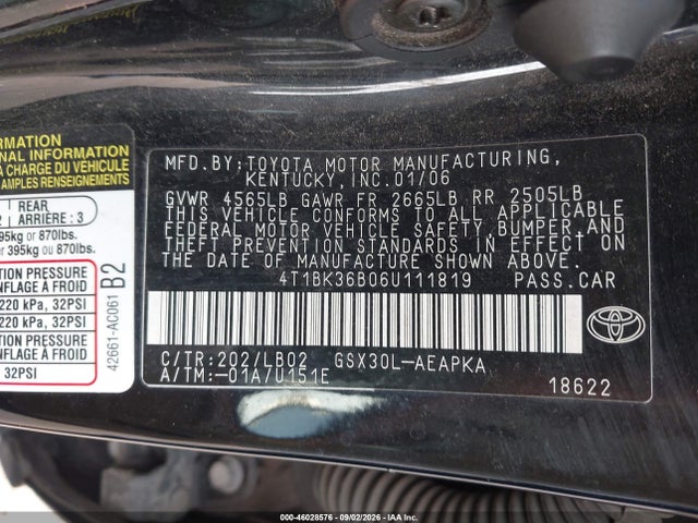 46028576 :رقم المزاد ، 4T1BK36B06U111819 vin ، 2006 Toyota Avalon Limited مزاد بيع