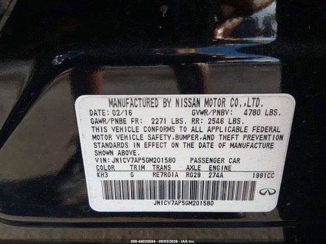 2016 Infiniti Q50 2.0t Premium მანქანა იყიდება აუქციონზე, vin: JN1CV7AP5GM201580, აუქციონის ნომერი: 46028584
