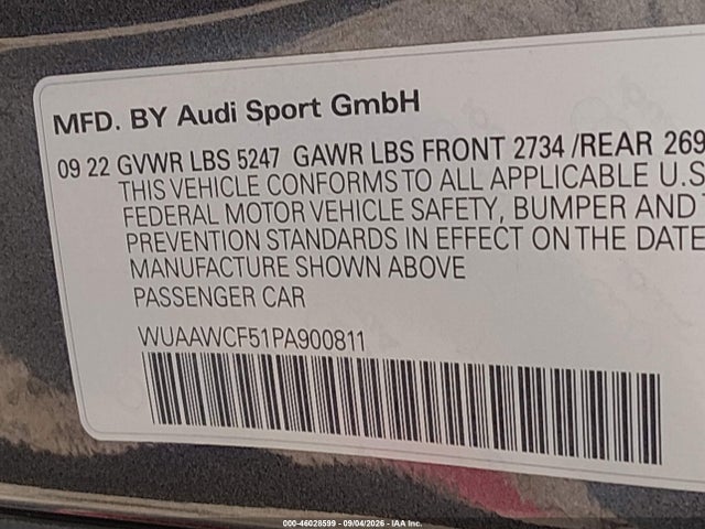 46028599 :رقم المزاد ، WUAAWCF51PA900811 vin ، 2023 Audi Rs 5 Sportback Tfsi Quattro Tiptronic مزاد بيع