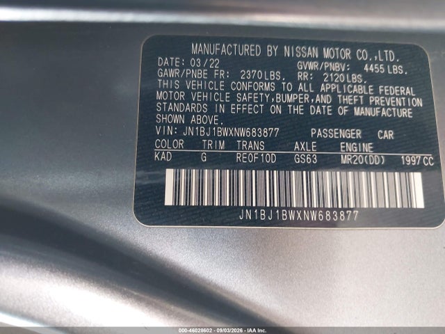 Aukcja sprzedaży 2022 Nissan Rogue Sport Sv Awd Xtronic Cvt, vin: JN1BJ1BWXNW683877, numer aukcji: 46028602