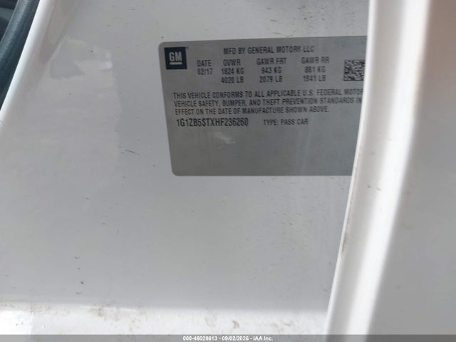 Продаж на аукціоні авто 2017 Chevrolet Malibu Ls, vin: 1G1ZB5STXHF236260, номер лоту: 46028613