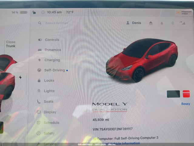 Продажа на аукционе авто 2022 Tesla Model Y Performance Dual Motor All-wheel Drive, vin: 7SAYGDEF2NF391117, номер лота: 46028632