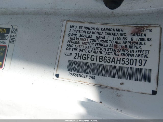 46028646 :رقم المزاد ، 2HGFG1B63AH530197 vin ، 2010 Honda Civic Lx مزاد بيع
