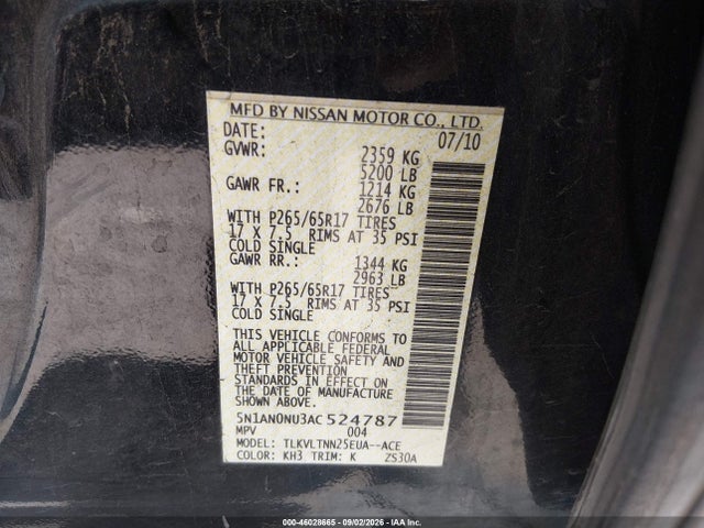 Продаж на аукціоні авто 2010 Nissan Xterra Se, vin: 5N1AN0NU3AC524787, номер лоту: 46028665