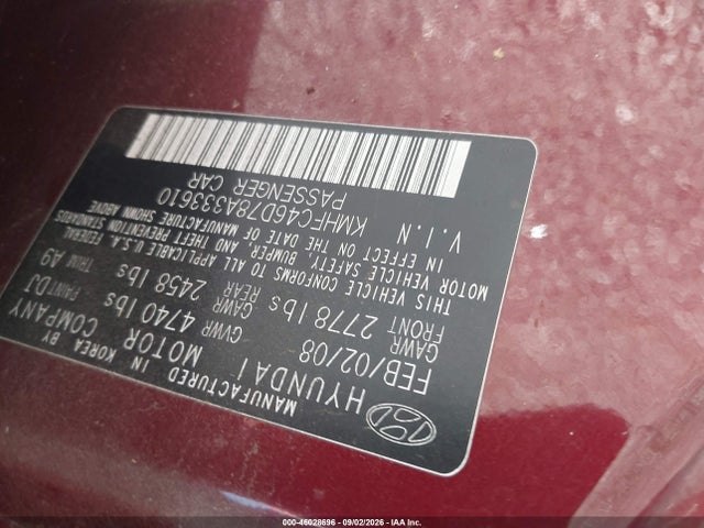 Aukcja sprzedaży 2008 Hyundai Azera Gls, vin: KMHFC46D78A333610, numer aukcji: 46028696