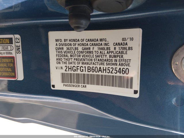 Aukcja sprzedaży 2010 Honda Civic Lx, vin: 2HGFG1B60AH525460, numer aukcji: 46028714