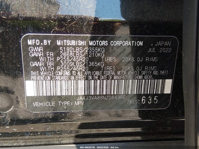 Aukcja sprzedaży 2022 Mitsubishi Outlander Sel 2.5 2wd/sel Special Edition 2wd, vin: JA4J3VA88NZ084966, numer aukcji: 46028745