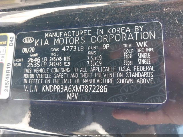 Aukcja sprzedaży 2021 Kia Sportage Sx Turbo, vin: KNDPR3A6XM7872286, numer aukcji: 46028757