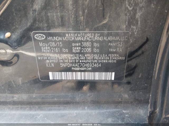 2016 Hyundai Elantra Se მანქანა იყიდება აუქციონზე, vin: 5NPDH4AE7GH693464, აუქციონის ნომერი: 46028767