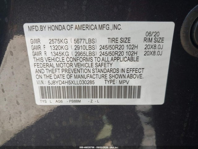 Продажа на аукционе авто 2020 Acura Mdx Technology, vin: 5J8YD4H5XLL030285, номер лота: 46028786