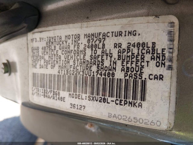 Продаж на аукціоні авто 1997 Toyota Camry Le, vin: 4T1BG22K3VU174400, номер лоту: 46028812
