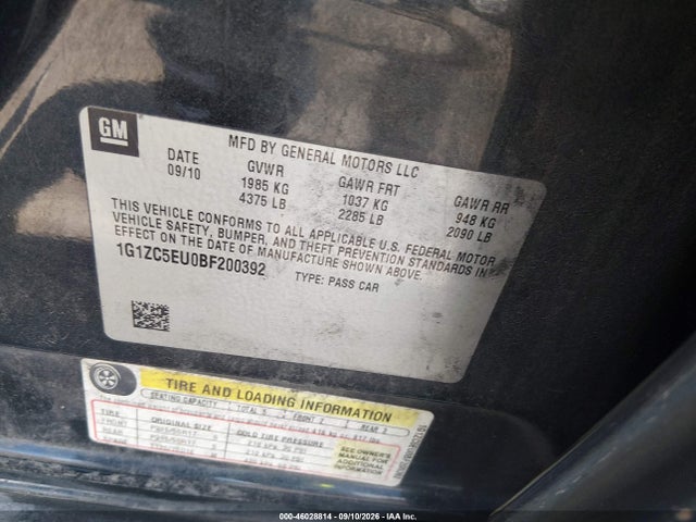 2011 Chevrolet Malibu 1lt მანქანა იყიდება აუქციონზე, vin: 1G1ZC5EU0BF200392, აუქციონის ნომერი: 46028814
