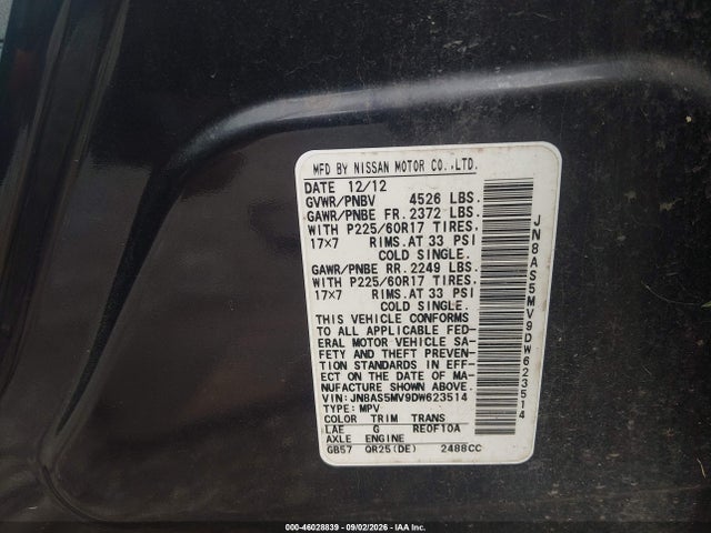 Продаж на аукціоні авто 2013 Nissan Rogue Sv, vin: JN8AS5MV9DW623514, номер лоту: 46028839
