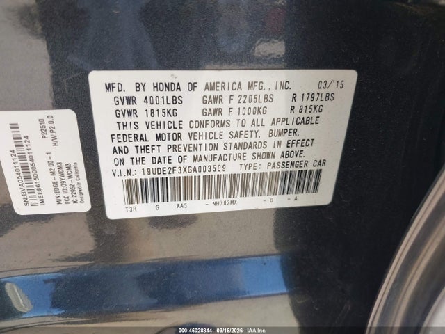 46028844 :رقم المزاد ، 19UDE2F3XGA003509 vin ، 2016 Acura Ilx 2.4l/acurawatch Plus Package مزاد بيع