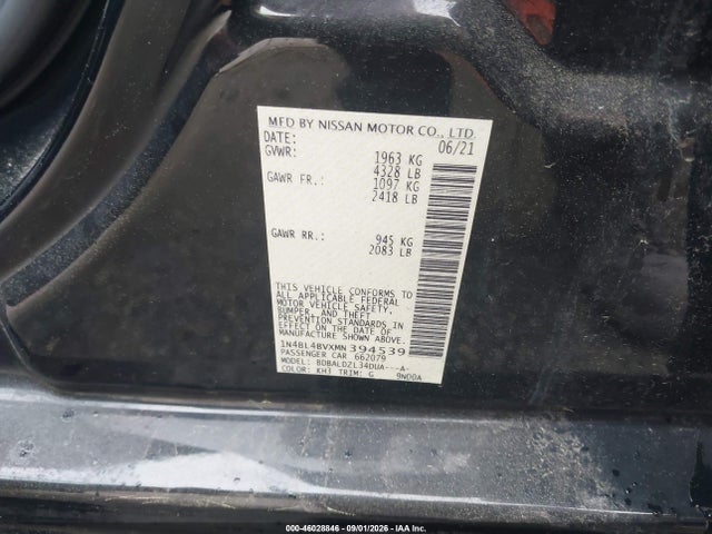 Продаж на аукціоні авто 2021 Nissan Altima S Fwd, vin: 1N4BL4BVXMN394539, номер лоту: 46028846