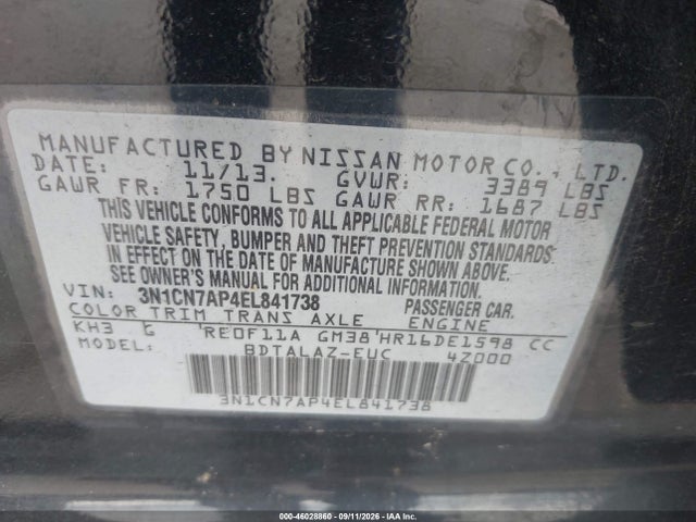 Nissan Versa 1.6 S+ 2014 3N1CN7AP4EL841738 Image 9