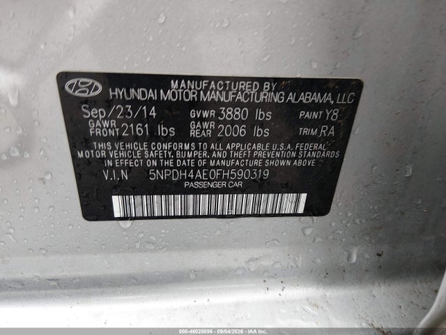 46028896 :رقم المزاد ، 5NPDH4AE0FH590319 vin ، 2015 Hyundai Elantra Se/sport/limited مزاد بيع