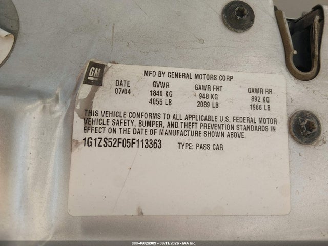 46028909 :رقم المزاد ، 1G1ZS52F05F113363 vin ، 2005 Chevrolet Malibu مزاد بيع