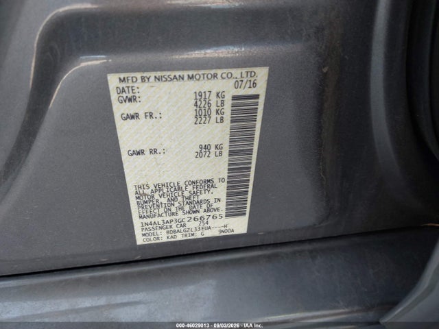 Продаж на аукціоні авто 2016 Nissan Altima 2.5 S, vin: 1N4AL3AP3GC266765, номер лоту: 46029013