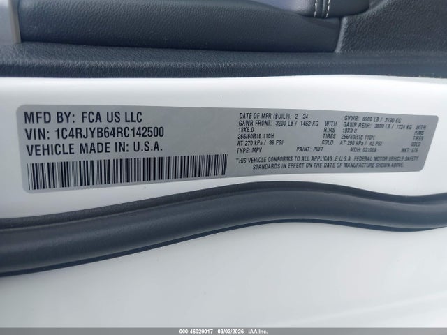 Продажа на аукционе авто 2024 Jeep Grand Cherokee 4xe, vin: 1C4RJYB64RC142500, номер лота: 46029017