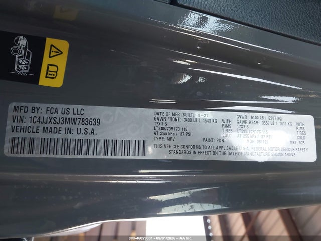 Продаж на аукціоні авто 2021 Jeep Wrangler Unlimited Rubicon 392 4x4, vin: 1C4JJXSJ3MW783639, номер лоту: 46029031