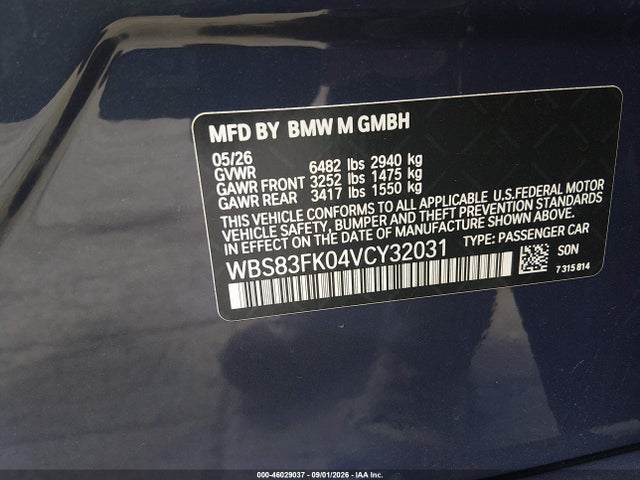 Продажа на аукционе авто 2027 Bmw M5, vin: WBS83FK04VCY32031, номер лота: 46029037