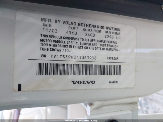 Aukcja sprzedaży 2004 Volvo S80 2.5t, vin: YV1TS59H041363938, numer aukcji: 46029056