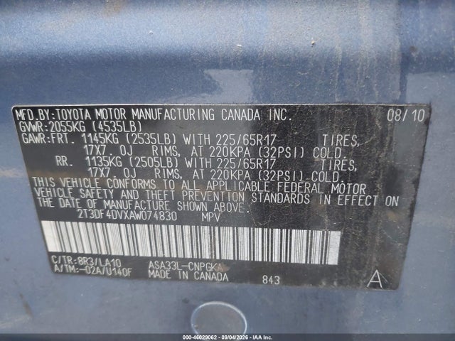 Auction sale of the 2010 Toyota Rav4 Limited, vin: 2T3DF4DVXAW074830, lot number: 46029062