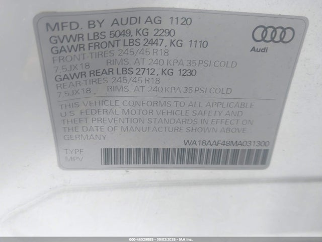 46029089 :رقم المزاد ، WA18AAF48MA031300 vin ، 2021 Audi A4 Allroad Premium Plus 45 Tfsi Quattro S Tronic مزاد بيع