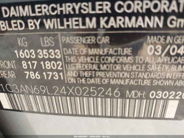 Продаж на аукціоні авто 2004 Chrysler Crossfire, vin: 1C3AN69L24X025246, номер лоту: 46029091