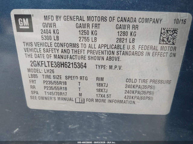 2017 Gmc Terrain Sle-2 მანქანა იყიდება აუქციონზე, vin: 2GKFLTE38H6215364, აუქციონის ნომერი: 46029098