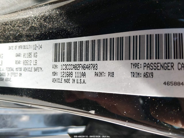 Aukcja sprzedaży 2015 Chrysler 200 Limited, vin: 1C3CCCAB2FN640703, numer aukcji: 46029115