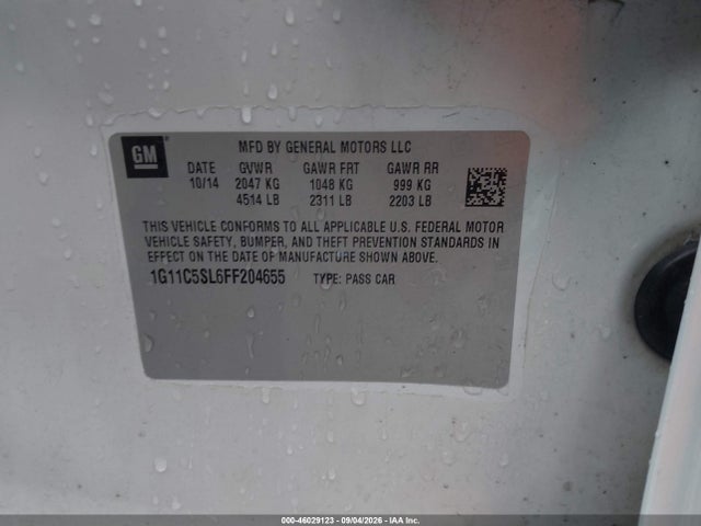 Продажа на аукционе авто 2015 Chevrolet Malibu 1lt, vin: 1G11C5SL6FF204655, номер лота: 46029123
