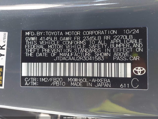 Aukcja sprzedaży 2024 Toyota Prius Le, vin: JTDACAAU2R3041583, numer aukcji: 46029158