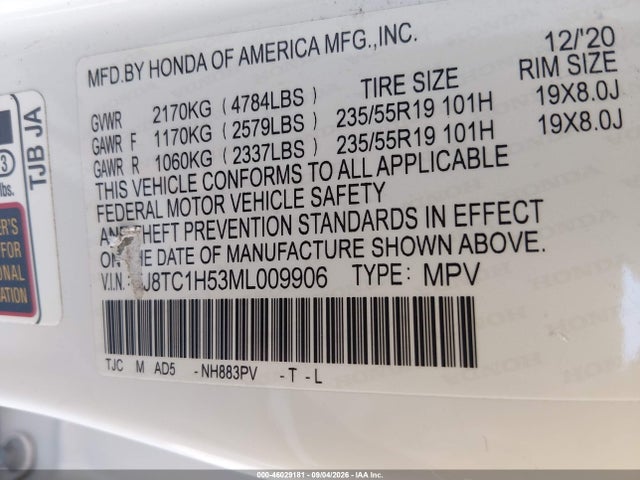 Продаж на аукціоні авто 2021 Acura Rdx Technology Package, vin: 5J8TC1H53ML009906, номер лоту: 46029181