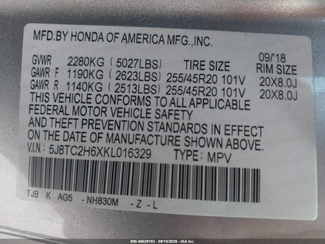 Acura Rdx A-spec Package 2019 5J8TC2H6XKL016329 Image 9