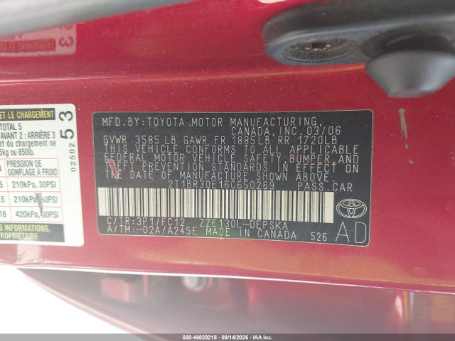 Aukcja sprzedaży 2006 Toyota Corolla S, vin: 2T1BR30E16C650269, numer aukcji: 46029218