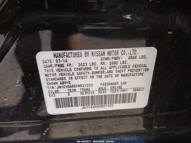 Aukcja sprzedaży 2015 Infiniti Q40, vin: JN1CV6AR6FM521033, numer aukcji: 46029277