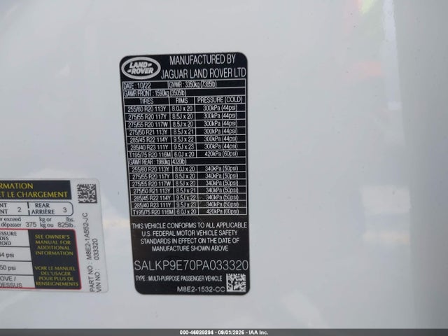 Aukcja sprzedaży 2023 Land Rover Range Rover P530 Se, vin: SALKP9E70PA033320, numer aukcji: 46029294
