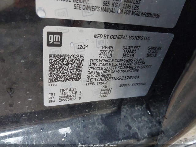 2025 Gmc Sierra 1500 მანქანა იყიდება აუქციონზე, vin: 1GTUUDED5SZ176744, აუქციონის ნომერი: 46029298