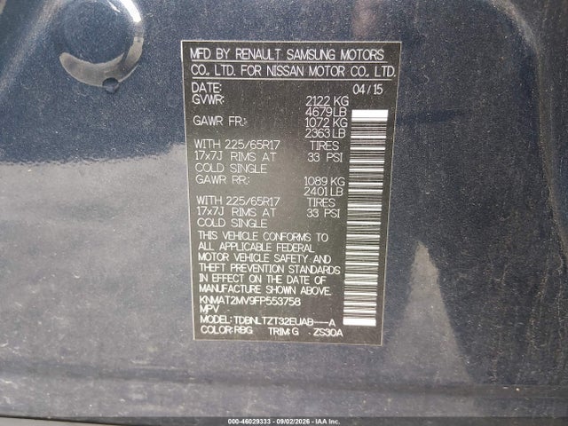 Nissan ROGUE SV 2015 KNMAT2MV9FP553758 Image 9