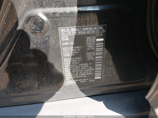 Продаж на аукціоні авто 2019 Nissan Rogue Sv, vin: KNMAT2MV0KP530539, номер лоту: 46029343