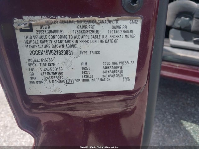 Aukcja sprzedaży 2002 Chevrolet Silverado 1500 Ls, vin: 2GCEK19V521329031, numer aukcji: 46029365