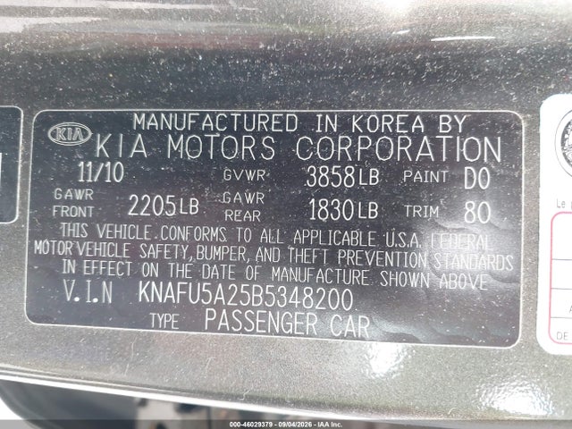 2011 Kia Forte Ex მანქანა იყიდება აუქციონზე, vin: KNAFU5A25B5348200, აუქციონის ნომერი: 46029379