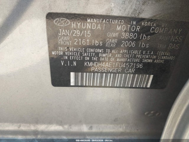 Aukcja sprzedaży 2015 Hyundai Elantra Limited, vin: KMHDH4AE1FU457196, numer aukcji: 46029380