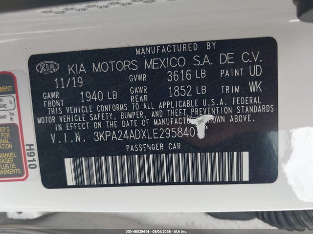 Aukcja sprzedaży 2020 Kia Rio S, vin: 3KPA24ADXLE295840, numer aukcji: 46029414