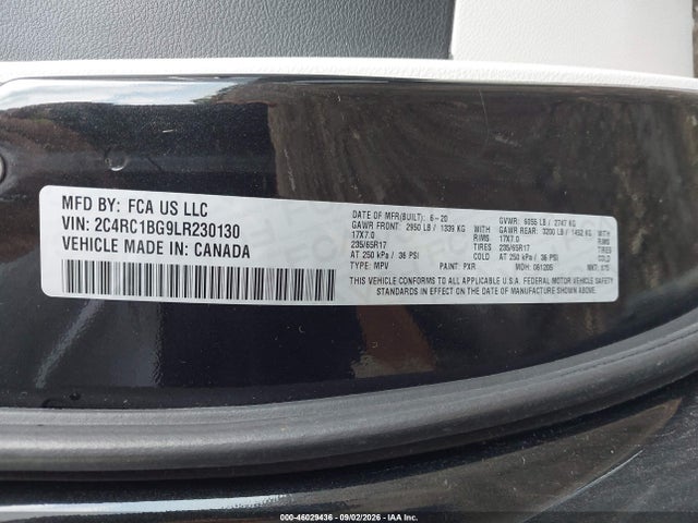 Продаж на аукціоні авто 2020 Chrysler Pacifica Touring L, vin: 2C4RC1BG9LR230130, номер лоту: 46029436