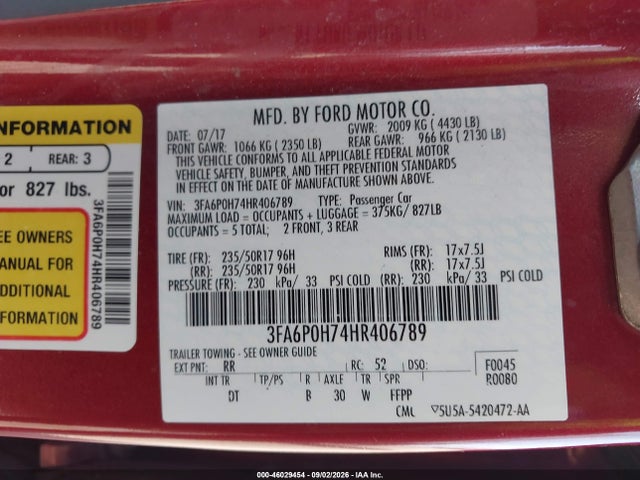 Aukcja sprzedaży 2017 Ford Fusion Se, vin: 3FA6P0H74HR406789, numer aukcji: 46029454