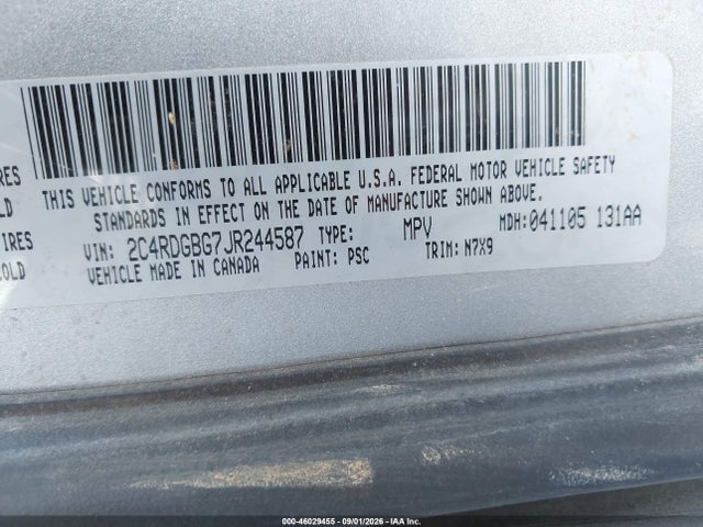 Aukcja sprzedaży 2018 Dodge Grand Caravan Se Plus, vin: 2C4RDGBG7JR244587, numer aukcji: 46029455